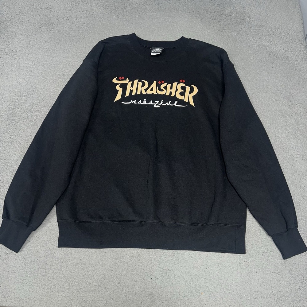 Thrasher Magazine Sweater Men Sz M Black Arabic Font Sweatshirt Skate Streetwear - Picture 1 of 7